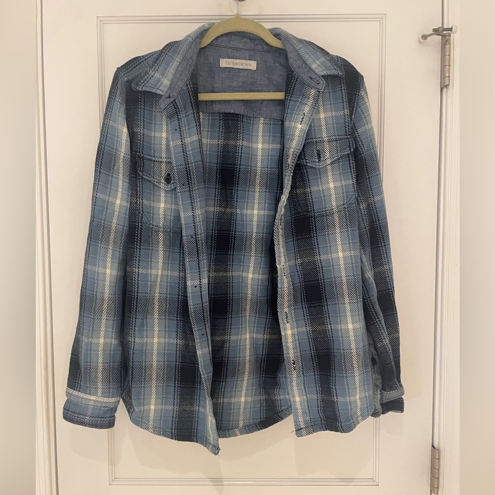 Outerknown Unisex Blue And Black Thick Flannel Fall And Winter Clothing